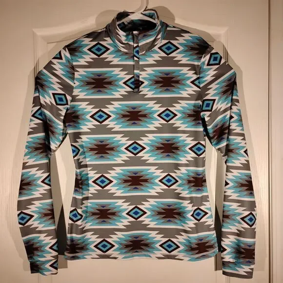 Ranch Dressn shirt womens M Medium western aztec all over 1/4 zip mock neck - Picture 7 of 9